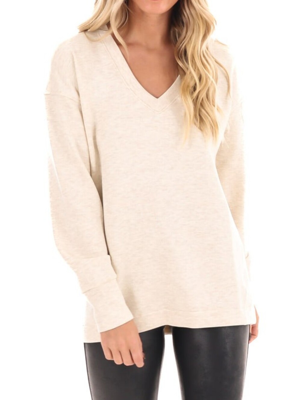 SPANX Brushed AirEssentials Tunic Sweatshirt Heather Cream Womens Size Medium